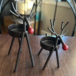 2 San Miguel Reindeer Votive Tea Light Candle Holders